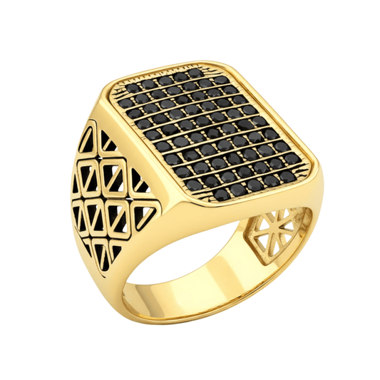 Royal Series - KING GRID - Pure Titanium Steel Ring for Men & Boys Luxury Style, Gold Black Tone (Size : 16-20-26) - THE MEN THING