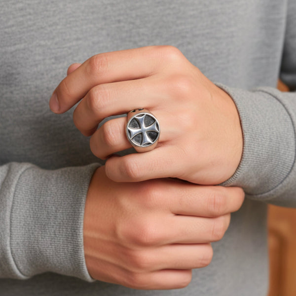 Royal Series - KNIGHT TEMPLAR RING - Pure Stainless Steel Men’s Steel-Plated Ring – Statement Luxury Jewelry (Size : 16-18-21-23-28-31)