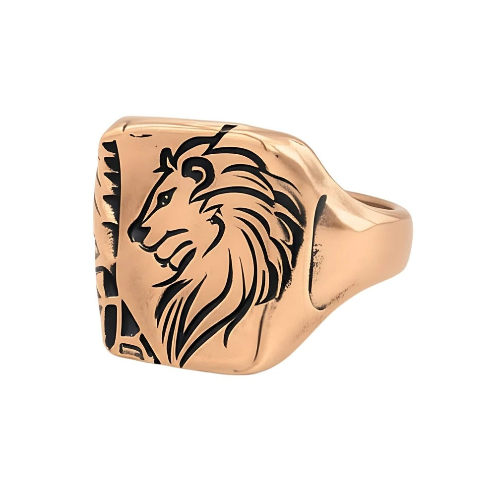 Royal Series - LION FLARE RING - Pure Stainless Steel Men’s Rose Gold-Plated Ring – Statement Luxury Jewelry (Size : 19-21-23) - THE MEN THING