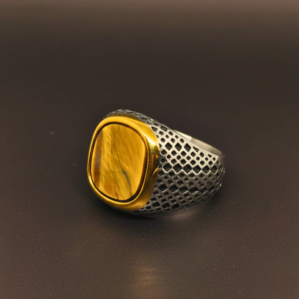 Royal Series - LUNAR EMBER RING - Pure Stainless Steel Men’s Steel-Gold-Plated Ring – Statement Luxury Jewelry (Size :15-16-17-18-21-22-23-25-26-27-28)