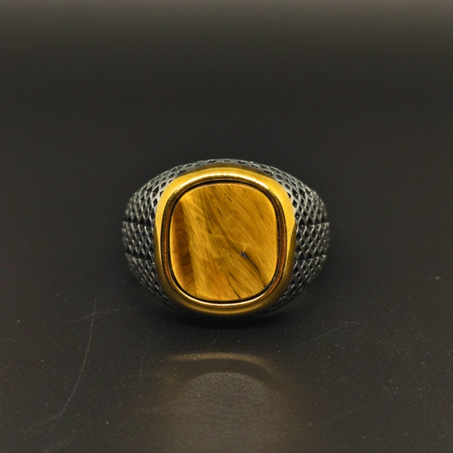Royal Series - LUNAR EMBER RING - Pure Stainless Steel Men’s Steel-Gold-Plated Ring – Statement Luxury Jewelry (Size :15-16-17-18-21-22-23-25-26-27-28) - THE MEN THING