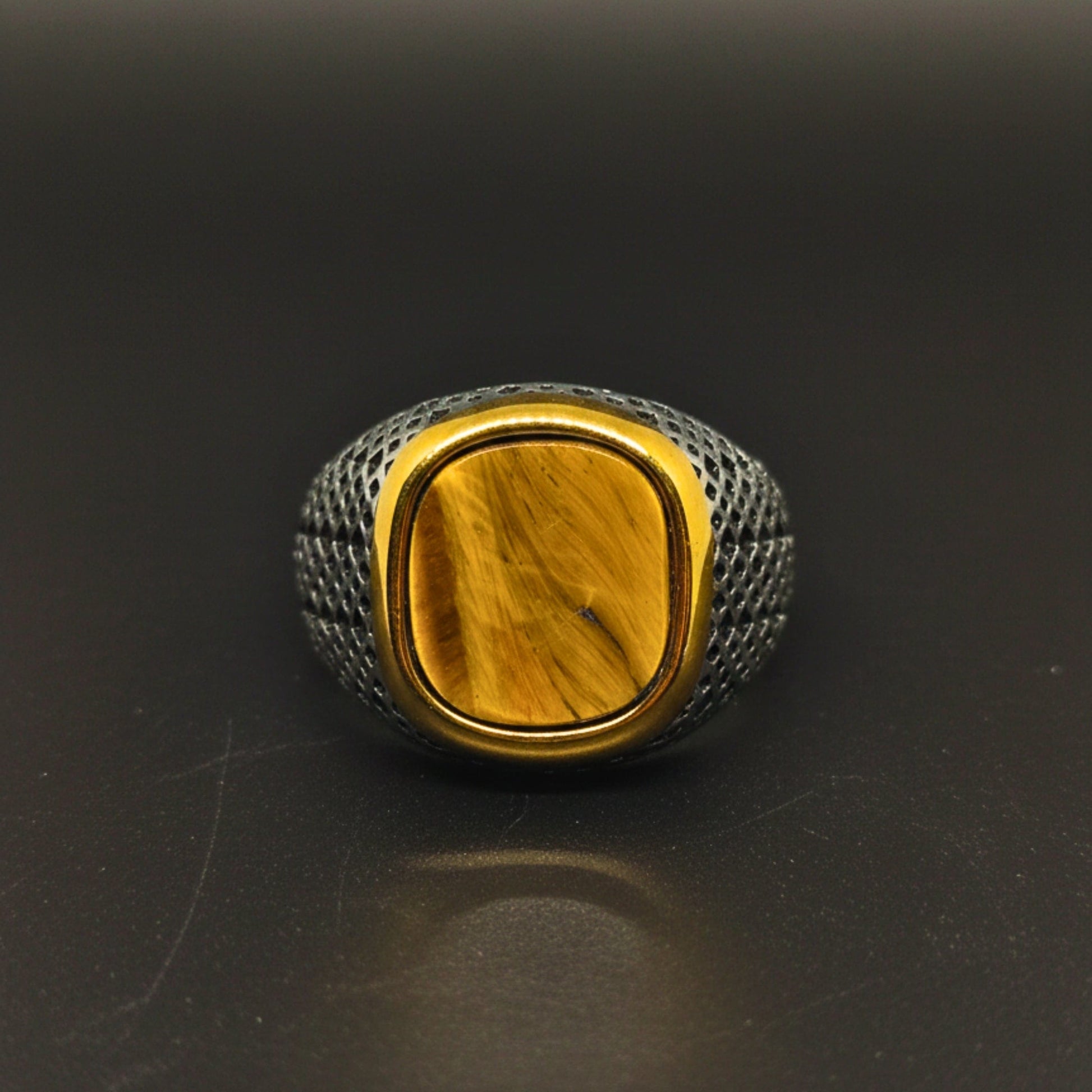 Royal Series - LUNAR EMBER RING - Pure Stainless Steel Men’s Steel-Gold-Plated Ring – Statement Luxury Jewelry (Size :15-16-17-18-21-22-23-25-26-27-28) - THE MEN THING