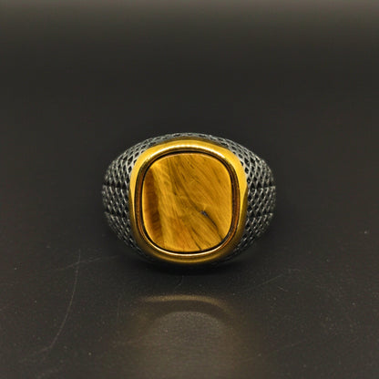 Royal Series - LUNAR EMBER RING - Pure Stainless Steel Men’s Steel-Gold-Plated Ring – Statement Luxury Jewelry (Size :15-16-17-18-21-22-23-25-26-27-28) - THE MEN THING