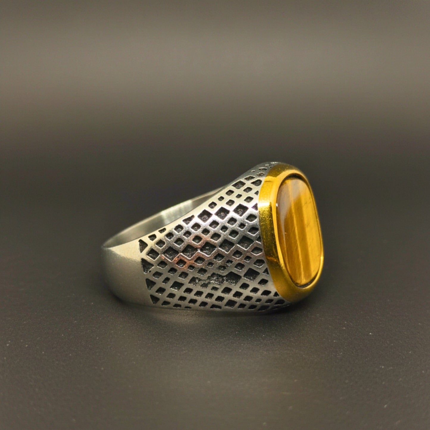 Royal Series - LUNAR EMBER RING - Pure Stainless Steel Men’s Steel-Gold-Plated Ring – Statement Luxury Jewelry (Size :15-16-17-18-21-22-23-25-26-27-28) - THE MEN THING