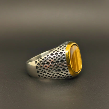 Royal Series - LUNAR EMBER RING - Pure Stainless Steel Men’s Steel-Gold-Plated Ring – Statement Luxury Jewelry (Size :15-16-17-18-21-22-23-25-26-27-28) - THE MEN THING