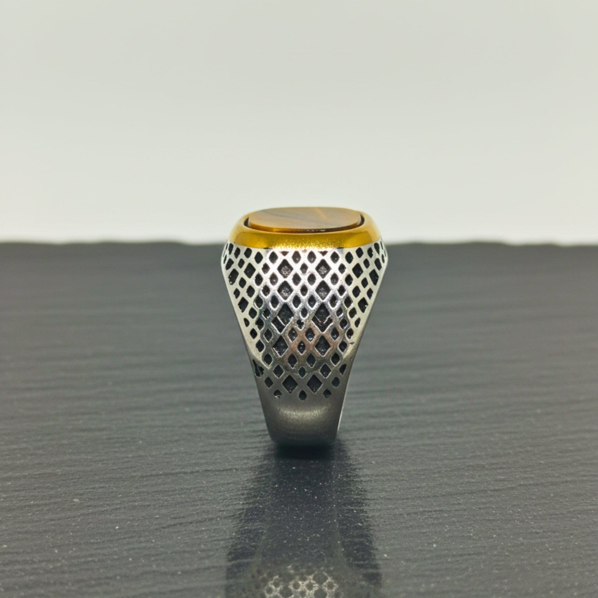 Royal Series - LUNAR EMBER RING - Pure Stainless Steel Men’s Steel-Gold-Plated Ring – Statement Luxury Jewelry (Size :15-16-17-18-21-22-23-25-26-27-28) - THE MEN THING