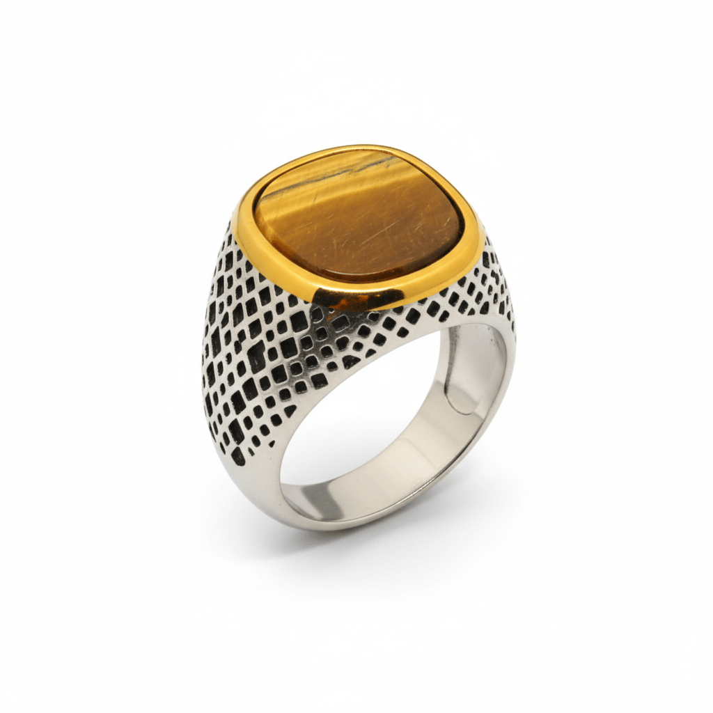 Royal Series - LUNAR EMBER RING - Pure Stainless Steel Men’s Steel-Gold-Plated Ring – Statement Luxury Jewelry (Size :15-16-17-18-21-22-23-25-26-27-28) - THE MEN THING