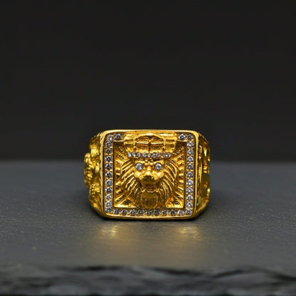 Royal Series - MAHARAJA LION RING - Pure Stainless Steel Men’s Gold-Plated Ring – Statement Luxury Jewelry (Size : 16-19-22-24-27-30) - THE MEN THING
