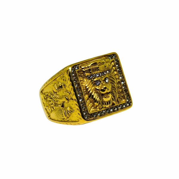 Royal Series - MAHARAJA LION RING - Pure Stainless Steel Men’s Gold-Plated Ring – Statement Luxury Jewelry (Size : 16-19-22-24-27-30)