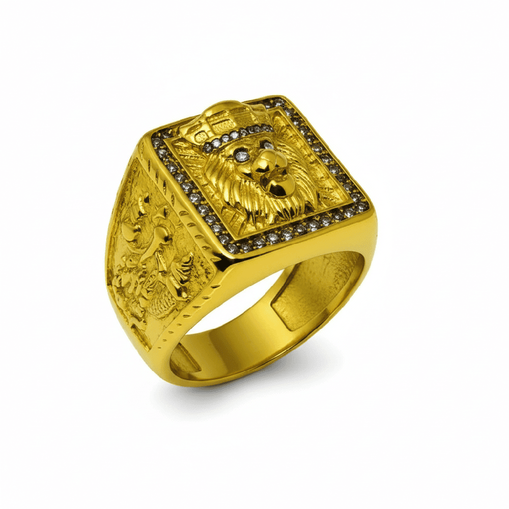 Royal Series - MAHARAJA LION RING - Pure Stainless Steel Men’s Gold-Plated Ring – Statement Luxury Jewelry (Size : 16-19-22-24-27-30) - THE MEN THING