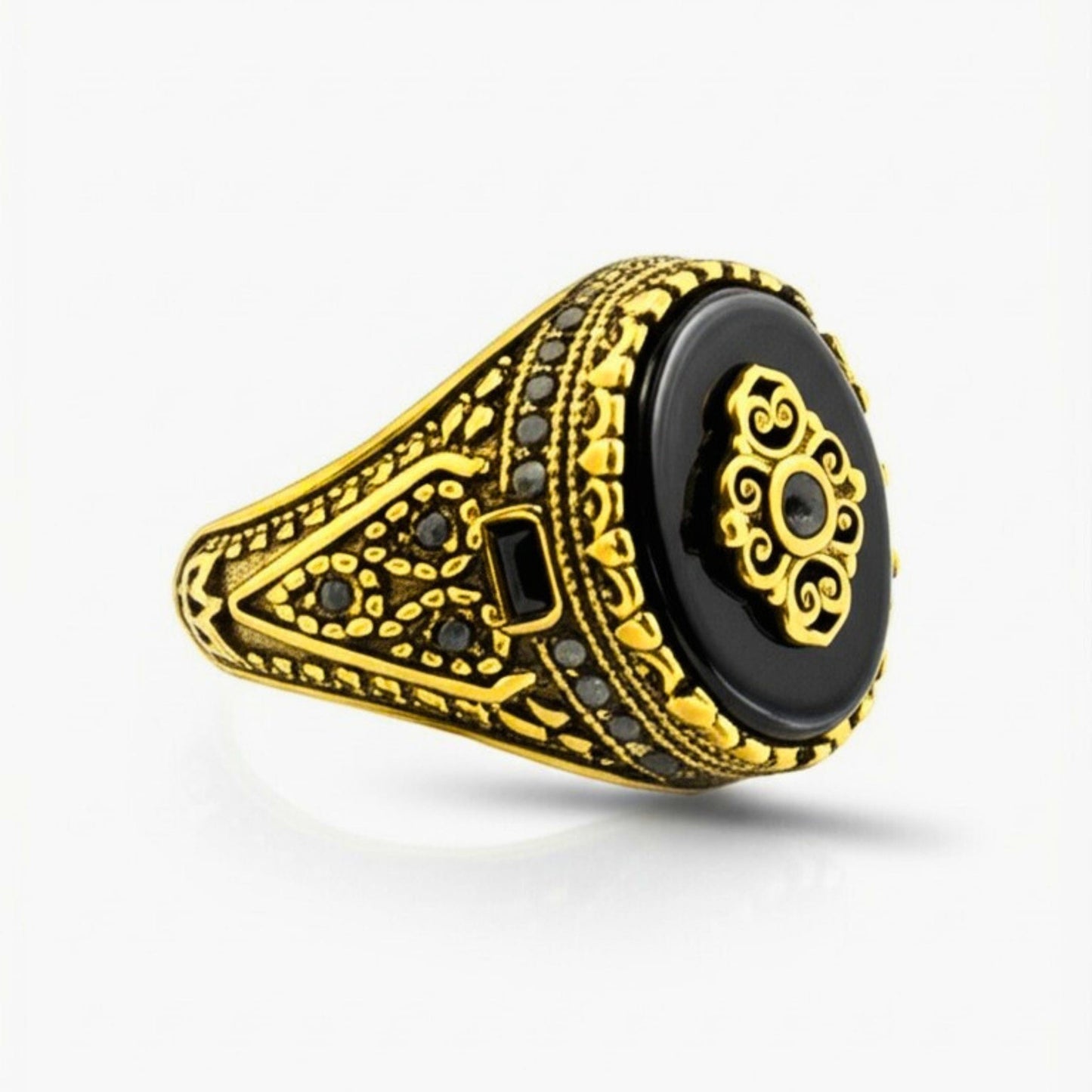 Royal Series - MAJESTIC ONYX RING - Pure Stainless Steel Men’s Gold-Plated Ring – Statement Luxury Jewelry (Size : 17-22-28) - THE MEN THING