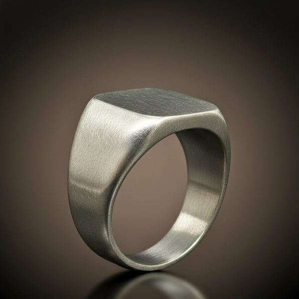 Royal Series - MATTE SQUARE SIGNET RING - Pure Stainless Steel Men’s Steel-Plated Ring – Statement Luxury Jewelry (Size :15-16-18-19-21-22-25-30)