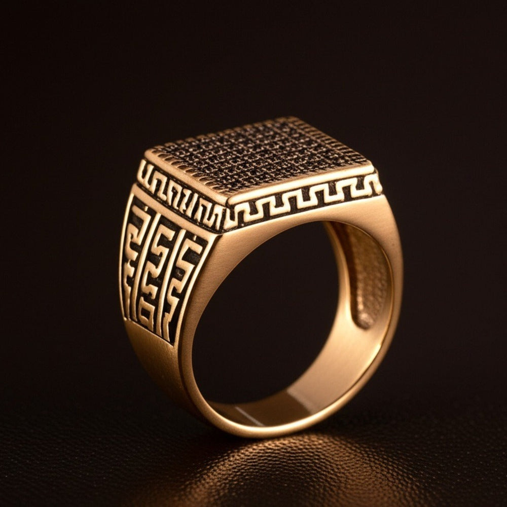 Royal Series - MAZE KING RING - Pure Stainless Steel Men’s Gold-Plated Ring – Statement Luxury Jewelry (Size : 20-24-26) - THE MEN THING