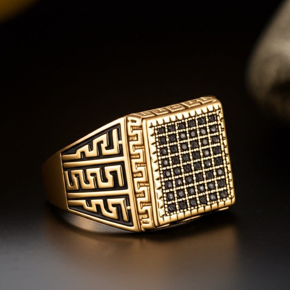 Royal Series - MAZE KING RING - Pure Stainless Steel Men’s Gold-Plated Ring – Statement Luxury Jewelry (Size : 20-24-26) - THE MEN THING
