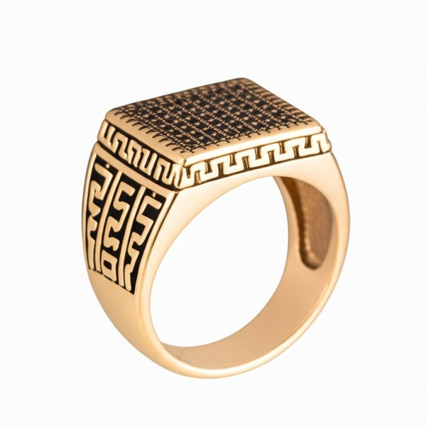 Royal Series - MAZE KING RING - Pure Stainless Steel Men’s Gold-Plated Ring – Statement Luxury Jewelry (Size : 20-24-26)