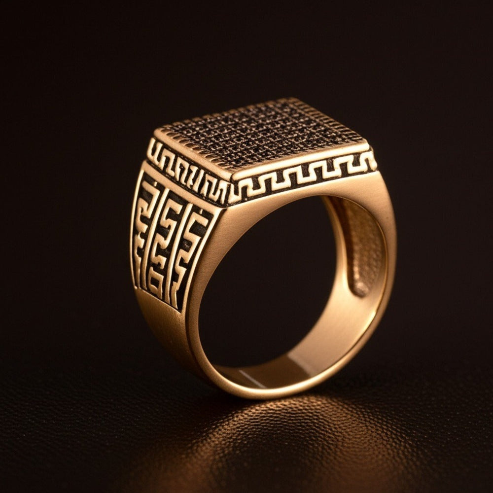 Royal Series - MAZE KING RING - Pure Stainless Steel Men’s Gold-Plated Ring – Statement Luxury Jewelry (Size : 20-24-26) - THE MEN THING