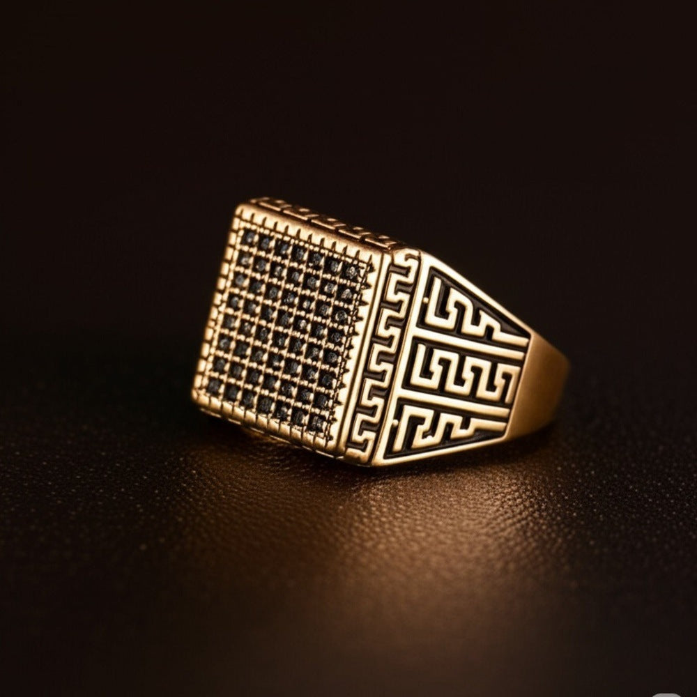 Royal Series - MAZE KING RING - Pure Stainless Steel Men’s Gold-Plated Ring – Statement Luxury Jewelry (Size : 20-24-26) - THE MEN THING
