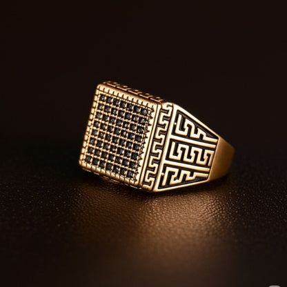 Royal Series - MAZE KING RING - Pure Stainless Steel Men’s Gold-Plated Ring – Statement Luxury Jewelry (Size : 20-24-26) - THE MEN THING