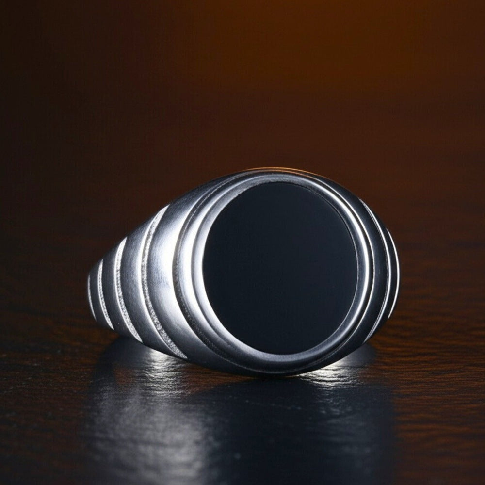 Royal Series - MIDNIGHT CITADEL RING - Pure Stainless Steel Men’s Steel-Plated Ring – Statement Luxury Jewelry (Size : 21-27) - THE MEN THING