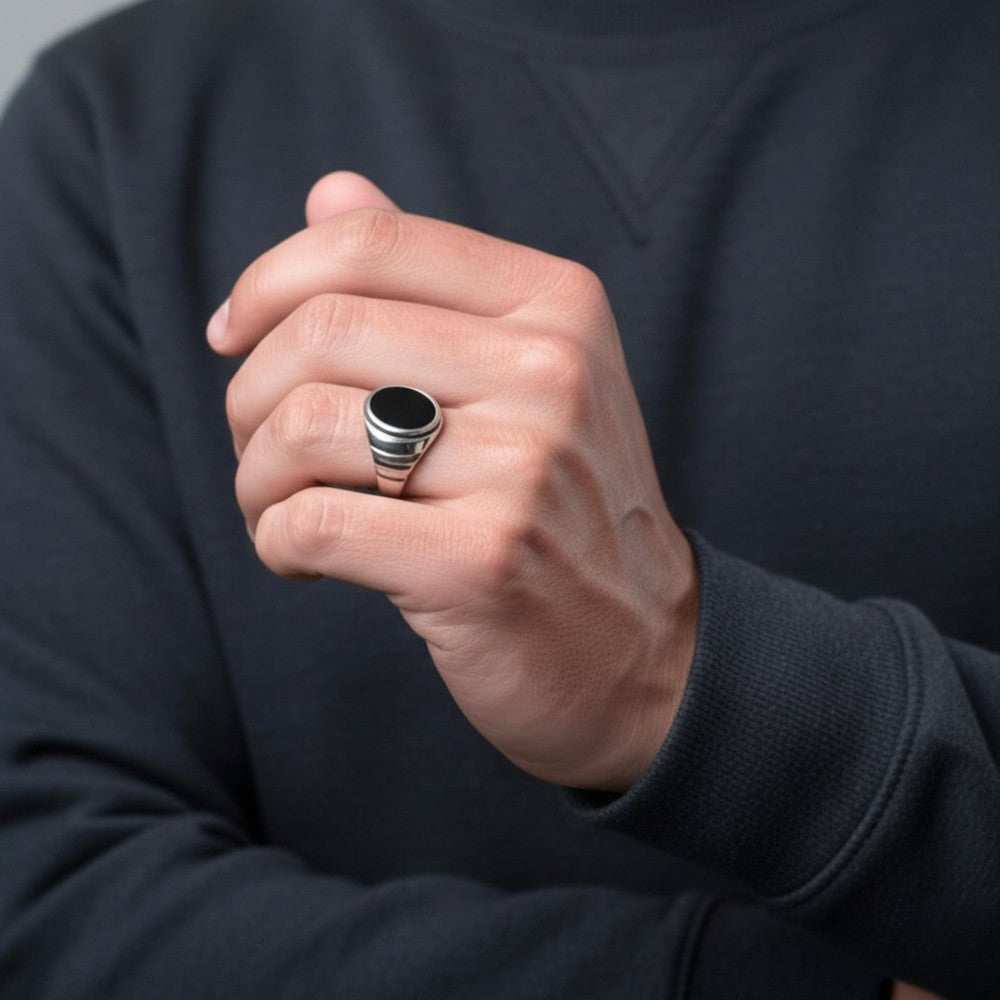 Royal Series - MIDNIGHT CITADEL RING - Pure Stainless Steel Men’s Steel-Plated Ring – Statement Luxury Jewelry (Size : 21-27) - THE MEN THING