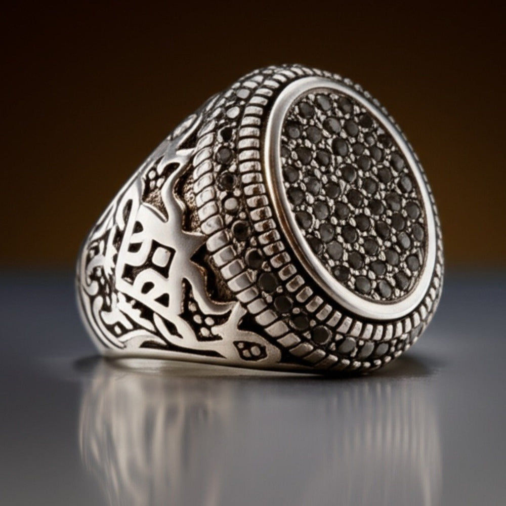 Royal Series - MIDNIGHT CREST RING - Pure Stainless Steel Men’s Steel-Plated Ring – Statement Luxury Jewelry (Size : 16-21-26) - THE MEN THING