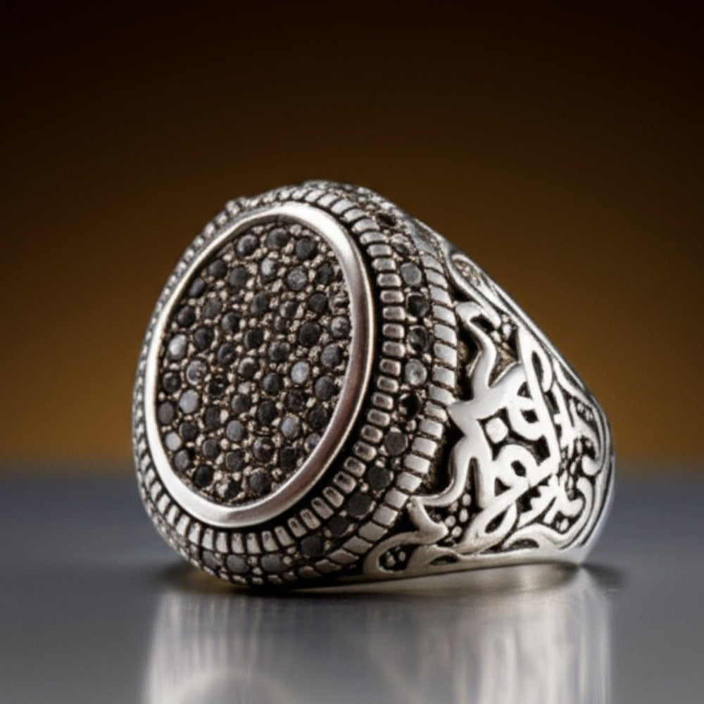 Royal Series - MIDNIGHT CREST RING - Pure Stainless Steel Men’s Steel-Plated Ring – Statement Luxury Jewelry (Size : 16-21-26) - THE MEN THING