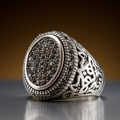 Royal Series - MIDNIGHT CREST RING - Pure Stainless Steel Men’s Steel-Plated Ring – Statement Luxury Jewelry (Size : 16-21-26) - THE MEN THING