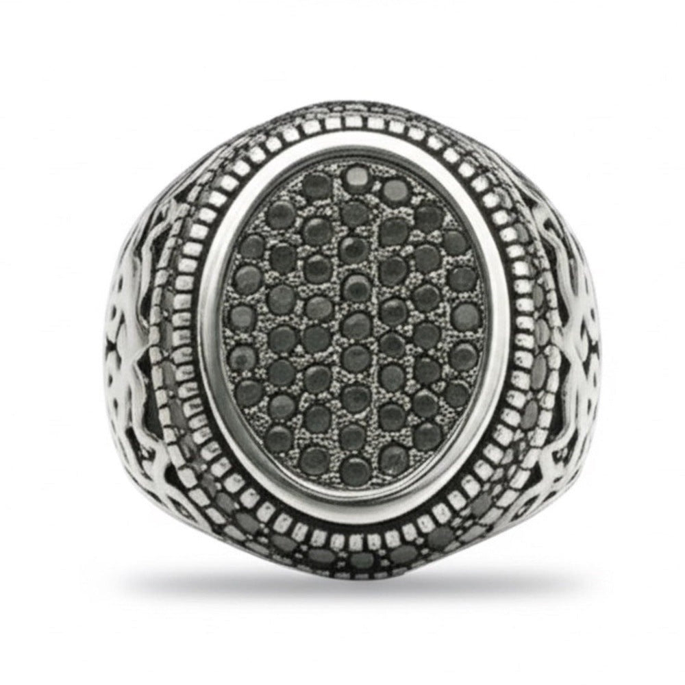 Royal Series - MIDNIGHT CREST RING - Pure Stainless Steel Men’s Steel-Plated Ring – Statement Luxury Jewelry (Size : 16-21-26) - THE MEN THING