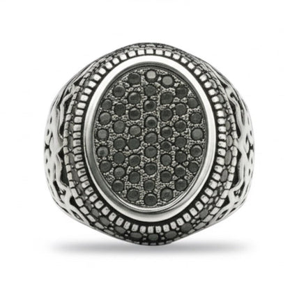 Royal Series - MIDNIGHT CREST RING - Pure Stainless Steel Men’s Steel-Plated Ring – Statement Luxury Jewelry (Size : 16-21-26) - THE MEN THING