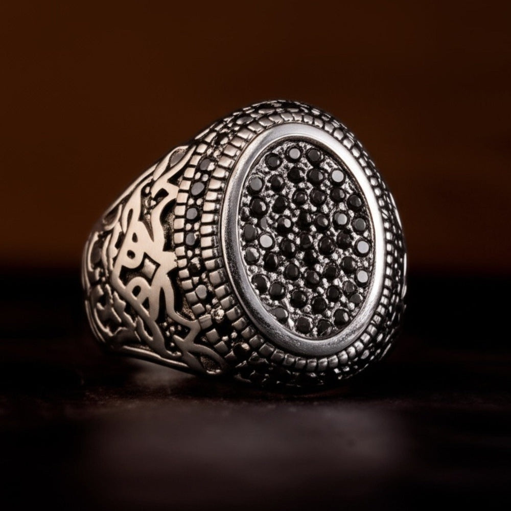 Royal Series - MIDNIGHT CREST RING - Pure Stainless Steel Men’s Steel-Plated Ring – Statement Luxury Jewelry (Size : 16-21-26) - THE MEN THING