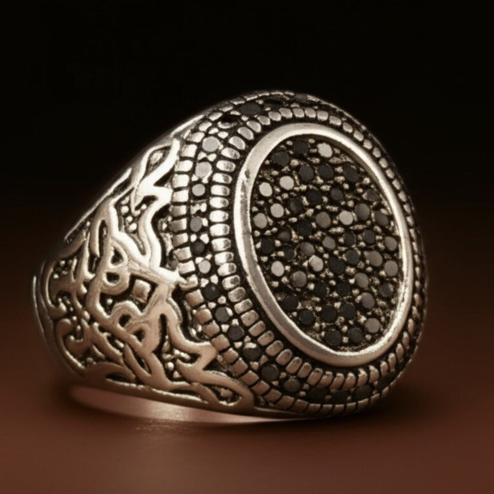 Royal Series - MIDNIGHT CREST RING - Pure Stainless Steel Men’s Steel-Plated Ring – Statement Luxury Jewelry (Size : 16-21-26) - THE MEN THING