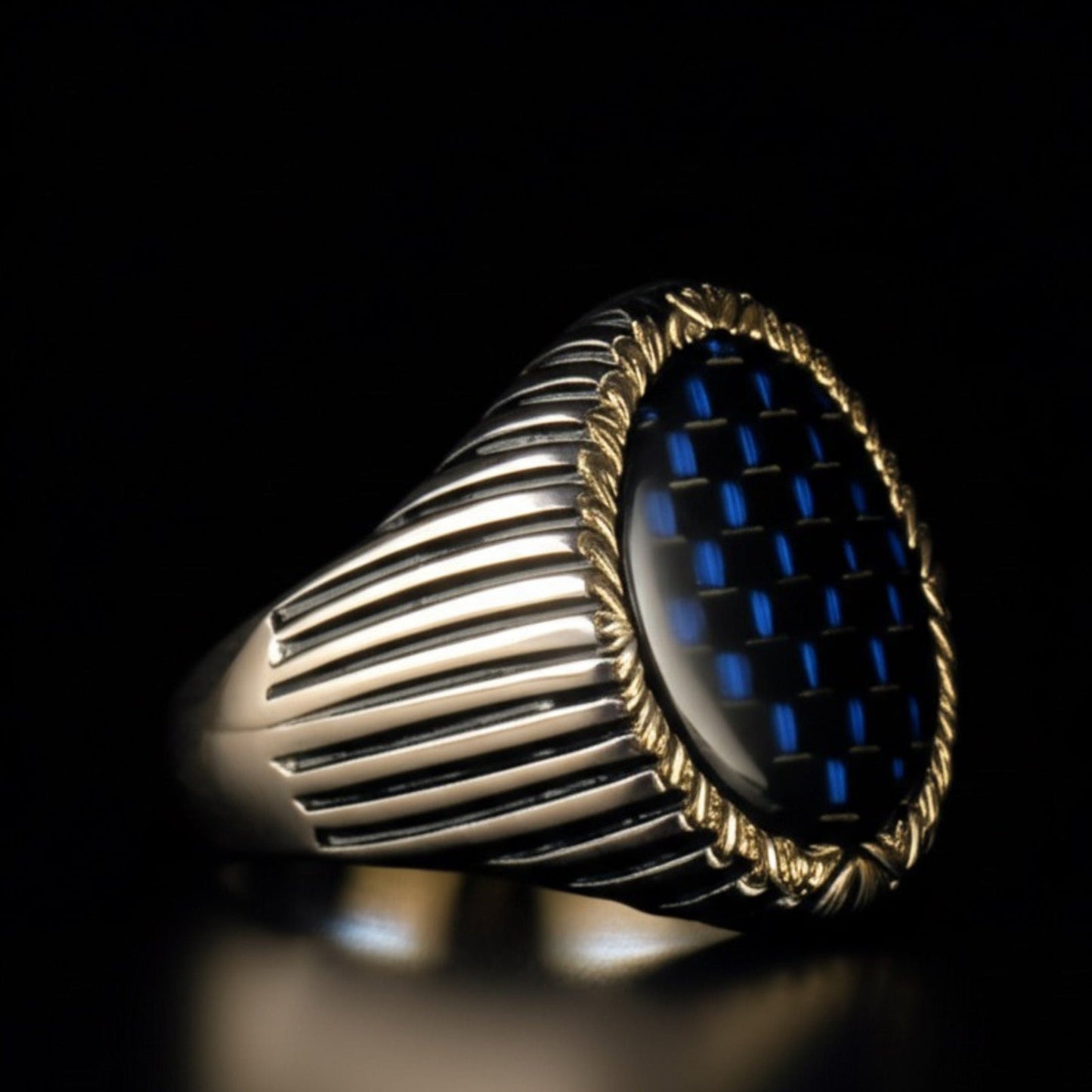 Royal Series - MIDNIGHT MATRIX RING - Pure Stainless Steel Men’s Steel-Gold-Plated Ring – Statement Luxury Jewelry (Size : 16-21-25) - THE MEN THING