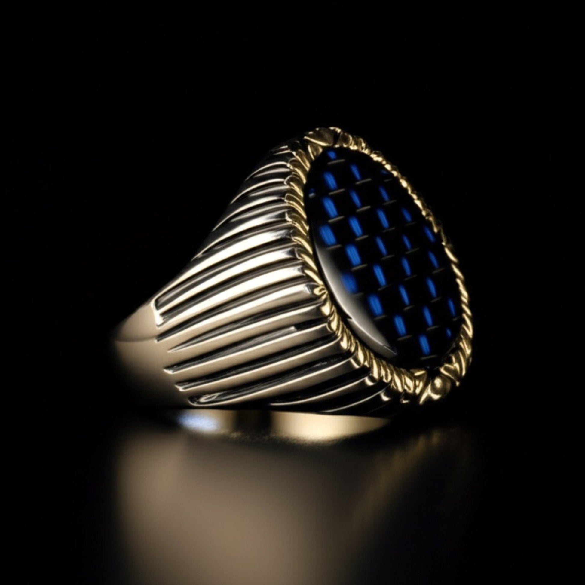 Royal Series - MIDNIGHT MATRIX RING - Pure Stainless Steel Men’s Steel-Gold-Plated Ring – Statement Luxury Jewelry (Size : 16-21-25) - THE MEN THING