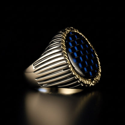 Royal Series - MIDNIGHT MATRIX RING - Pure Stainless Steel Men’s Steel-Gold-Plated Ring – Statement Luxury Jewelry (Size : 16-21-25) - THE MEN THING