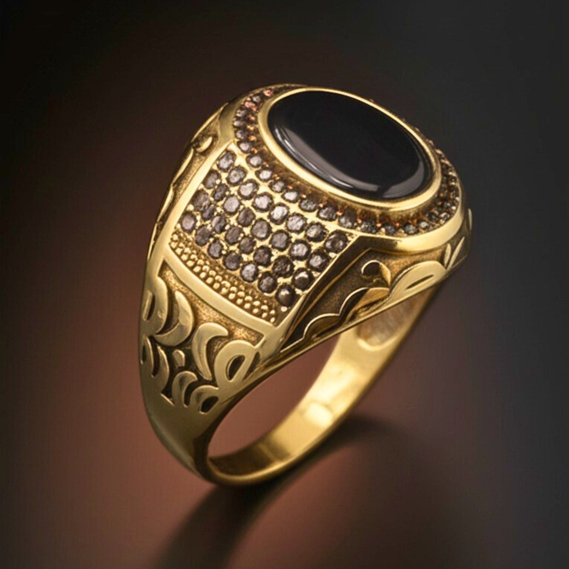 Royal Series - MIDNIGHT THRONE RING - Pure Stainless Steel Men’s Steel-Gold-Plated Ring – Statement Luxury Jewelry (Size : 16-17-22-26-27) - THE MEN THING