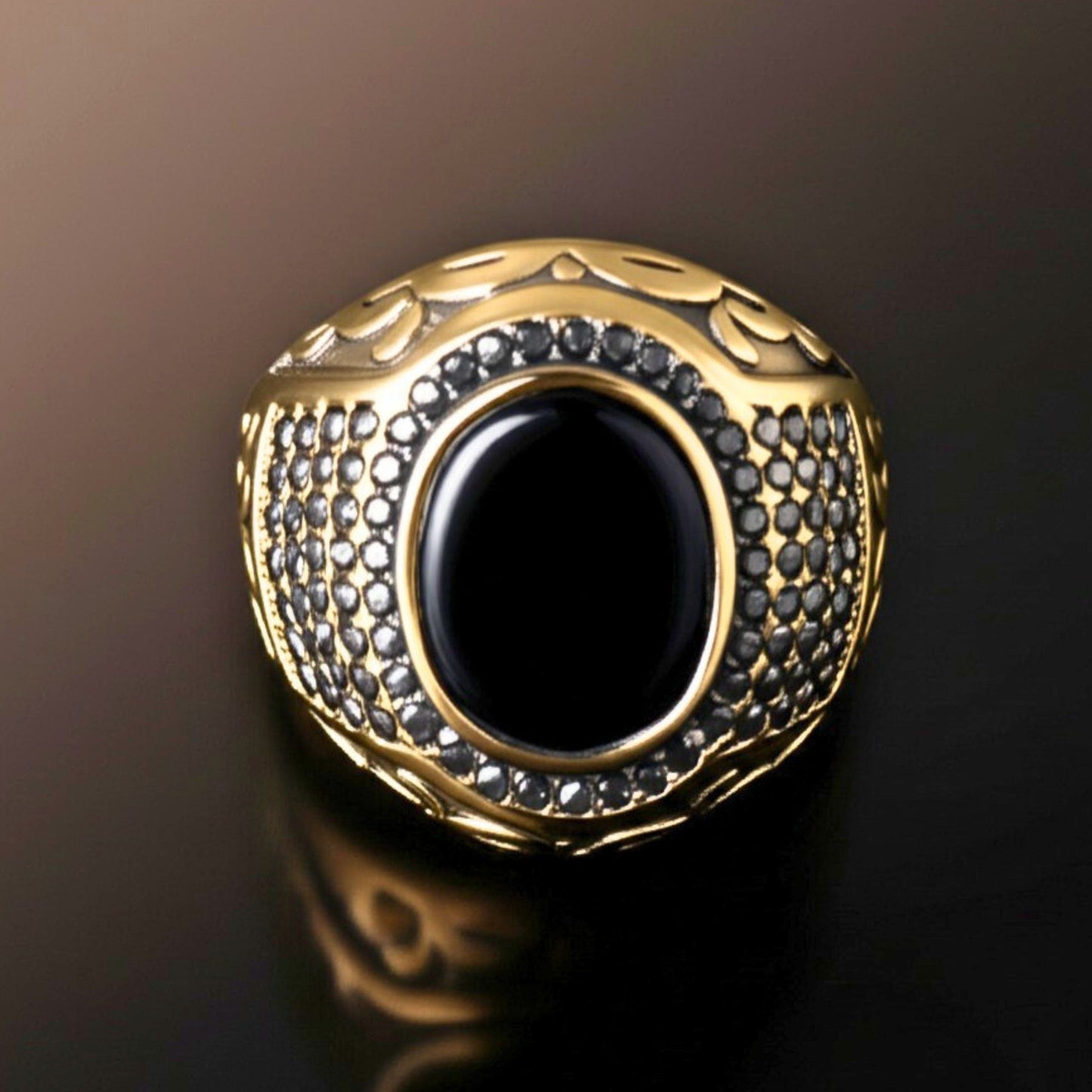 Royal Series - MIDNIGHT THRONE RING - Pure Stainless Steel Men’s Steel-Gold-Plated Ring – Statement Luxury Jewelry (Size : 16-17-22-26-27) - THE MEN THING