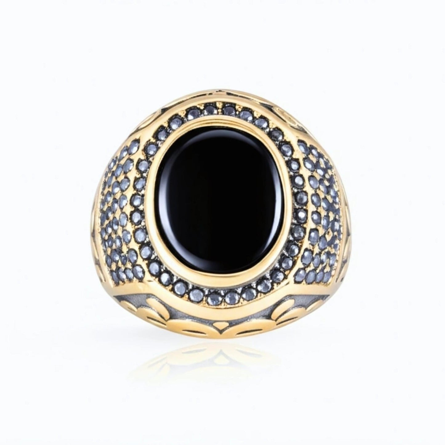 Royal Series - MIDNIGHT THRONE RING - Pure Stainless Steel Men’s Steel-Gold-Plated Ring – Statement Luxury Jewelry (Size : 16-17-22-26-27) - THE MEN THING