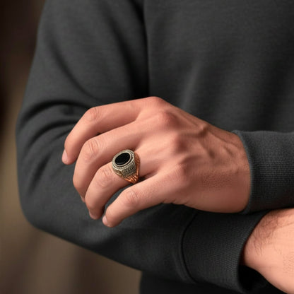 Royal Series - MIDNIGHT THRONE RING - Pure Stainless Steel Men’s Steel-Gold-Plated Ring – Statement Luxury Jewelry (Size : 16-17-22-26-27) - THE MEN THING