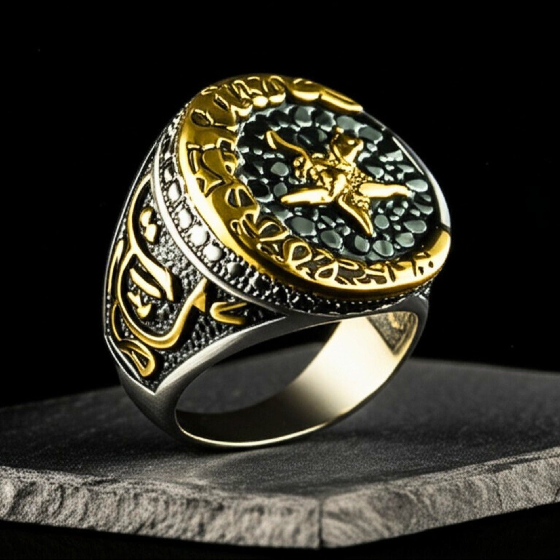 Royal Series - MOONCHANT RING - Pure Stainless Steel Men’s Steel-Gold-Plated Ring – Statement Luxury Jewelry (Size : 19-21-24) — Rings for Men | THE MEN THING