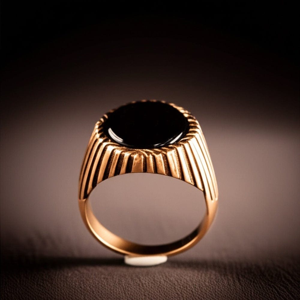 Royal Series - NIGHT EMBER RING - Pure Stainless Steel Men’s Rose Gold-Plated Black Onyx Ring – Statement Luxury Jewelry (Size : 16-21-27) - THE MEN THING