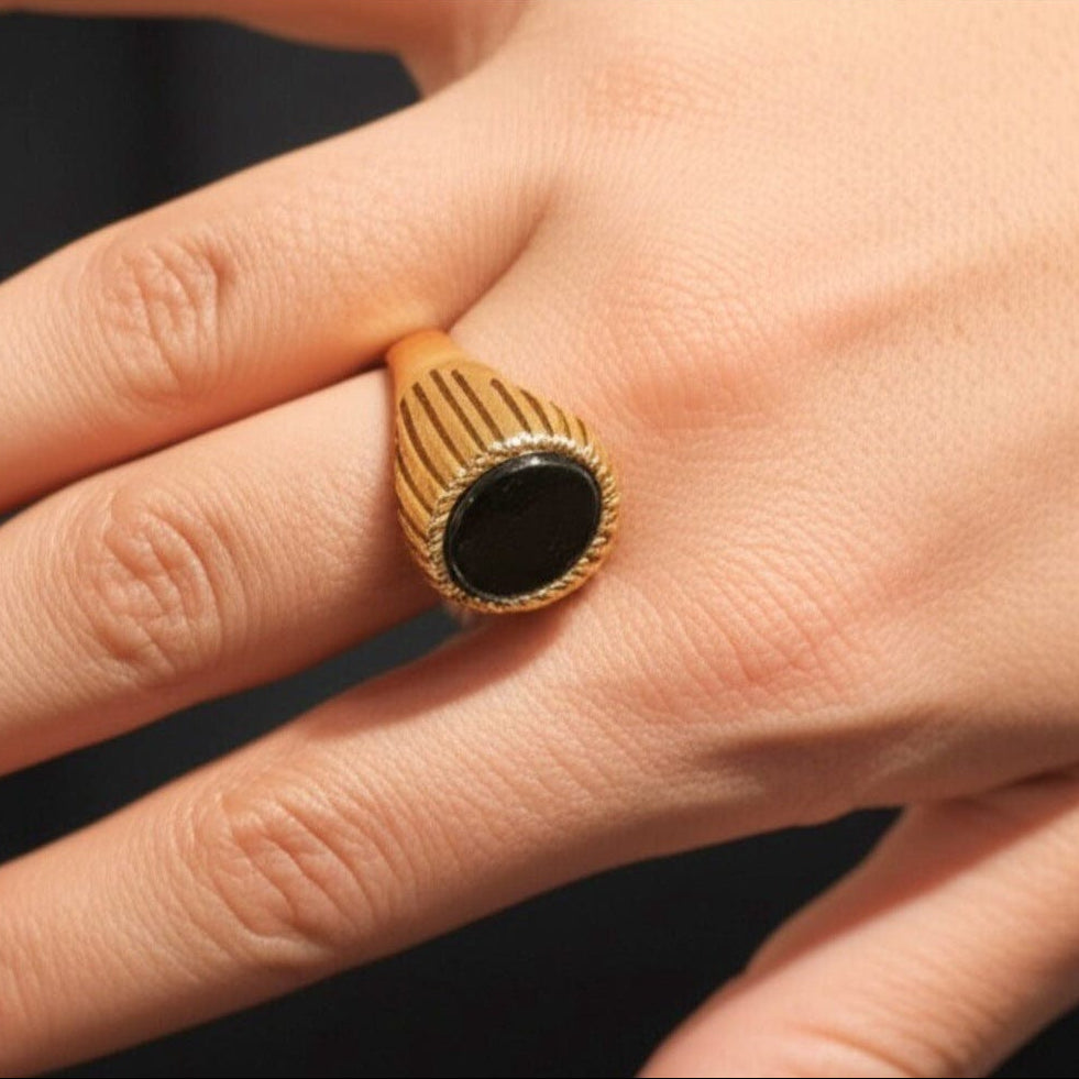 Royal Series - NIGHT EMBER RING - Pure Stainless Steel Men’s Rose Gold-Plated Black Onyx Ring – Statement Luxury Jewelry (Size : 16-21-27) - THE MEN THING
