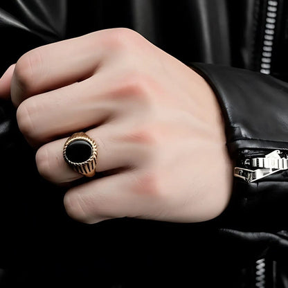 Royal Series - NIGHT EMBER RING - Pure Stainless Steel Men’s Rose Gold-Plated Black Onyx Ring – Statement Luxury Jewelry (Size : 16-21-27) - THE MEN THING