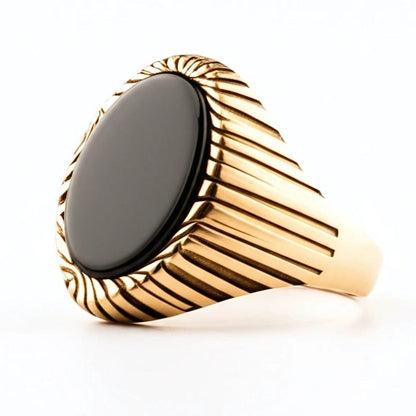 Royal Series - NIGHT EMBER RING - Pure Stainless Steel Men’s Rose Gold-Plated Black Onyx Ring – Statement Luxury Jewelry (Size : 16-21-27) - THE MEN THING