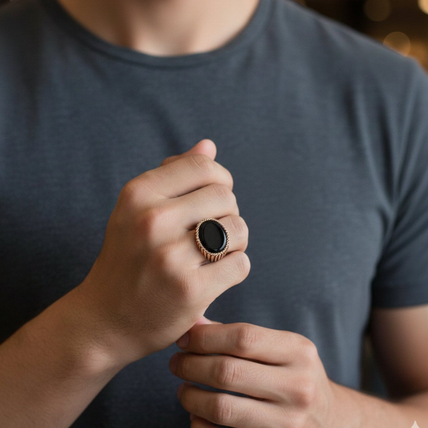 Royal Series - NIGHT EMBER RING - Pure Stainless Steel Men’s Rose Gold-Plated Black Onyx Ring – Statement Luxury Jewelry (Size : 16-21-27) - THE MEN THING