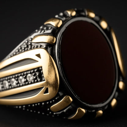 Royal Series - NIGHT EMPEROR RING - Pure Stainless Steel Men’s Black-Gold-Plated Ring – Statement Luxury Jewelry (Size : -19-21-24-27) - THE MEN THING