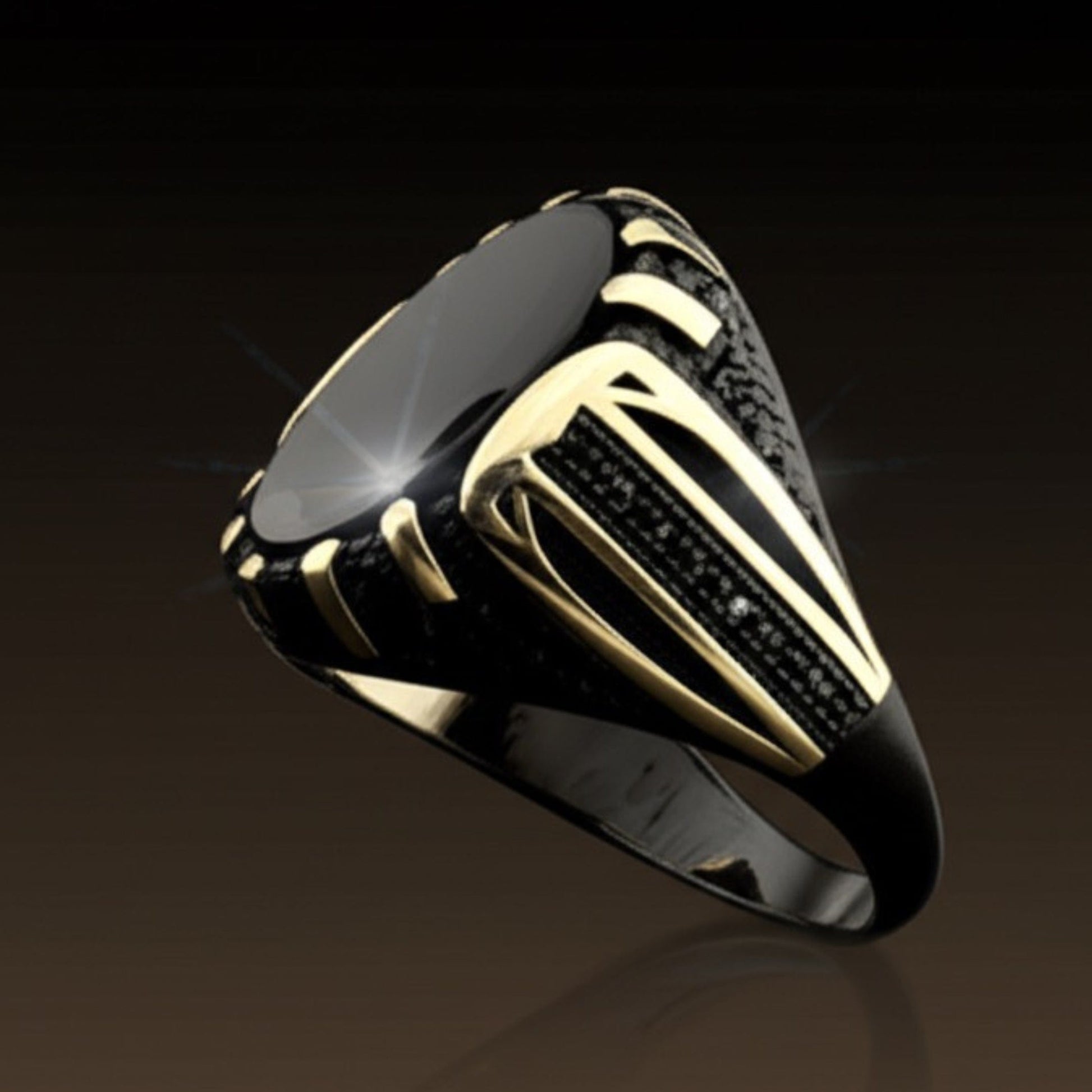 Royal Series - NIGHT EMPEROR RING - Pure Stainless Steel Men’s Black-Gold-Plated Ring – Statement Luxury Jewelry (Size : -19-21-24-27) - THE MEN THING
