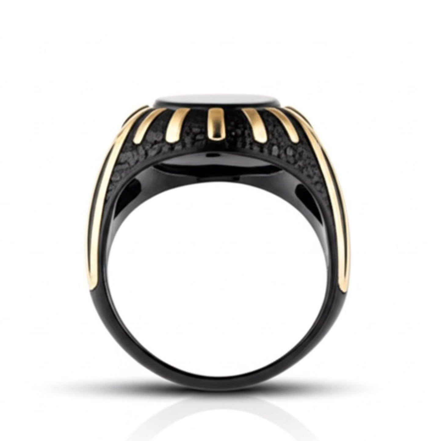Royal Series - NIGHT EMPEROR RING - Pure Stainless Steel Men’s Black-Gold-Plated Ring – Statement Luxury Jewelry (Size : -19-21-24-27) - THE MEN THING