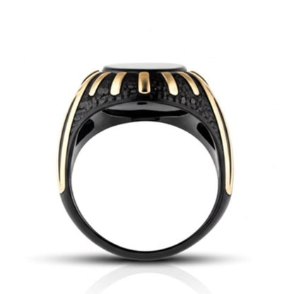 Royal Series - NIGHT EMPEROR RING - Pure Stainless Steel Men’s Black-Gold-Plated Ring – Statement Luxury Jewelry (Size : -19-21-24-27) - THE MEN THING