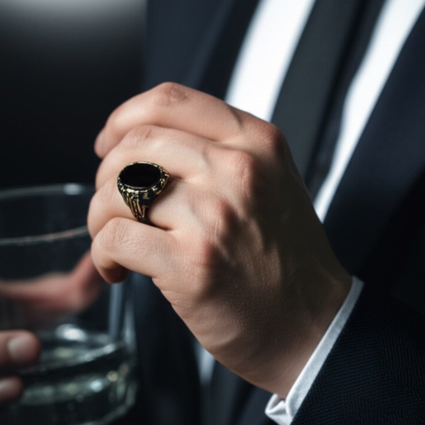 Royal Series - NIGHT EMPEROR RING - Pure Stainless Steel Men’s Black-Gold-Plated Ring – Statement Luxury Jewelry (Size : -19-21-24-27) - THE MEN THING