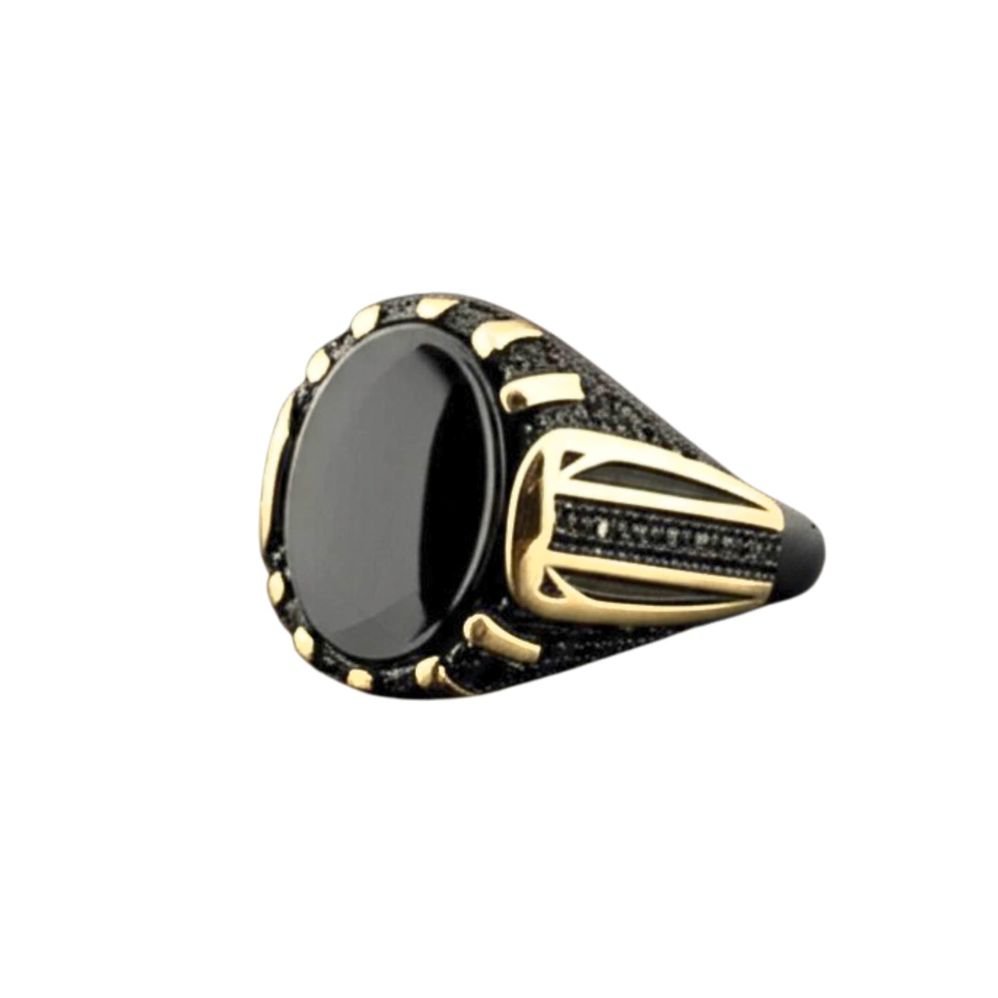 Royal Series - NIGHT EMPEROR RING - Pure Stainless Steel Men’s Black-Gold-Plated Ring – Statement Luxury Jewelry (Size : -19-21-24-27) - THE MEN THING